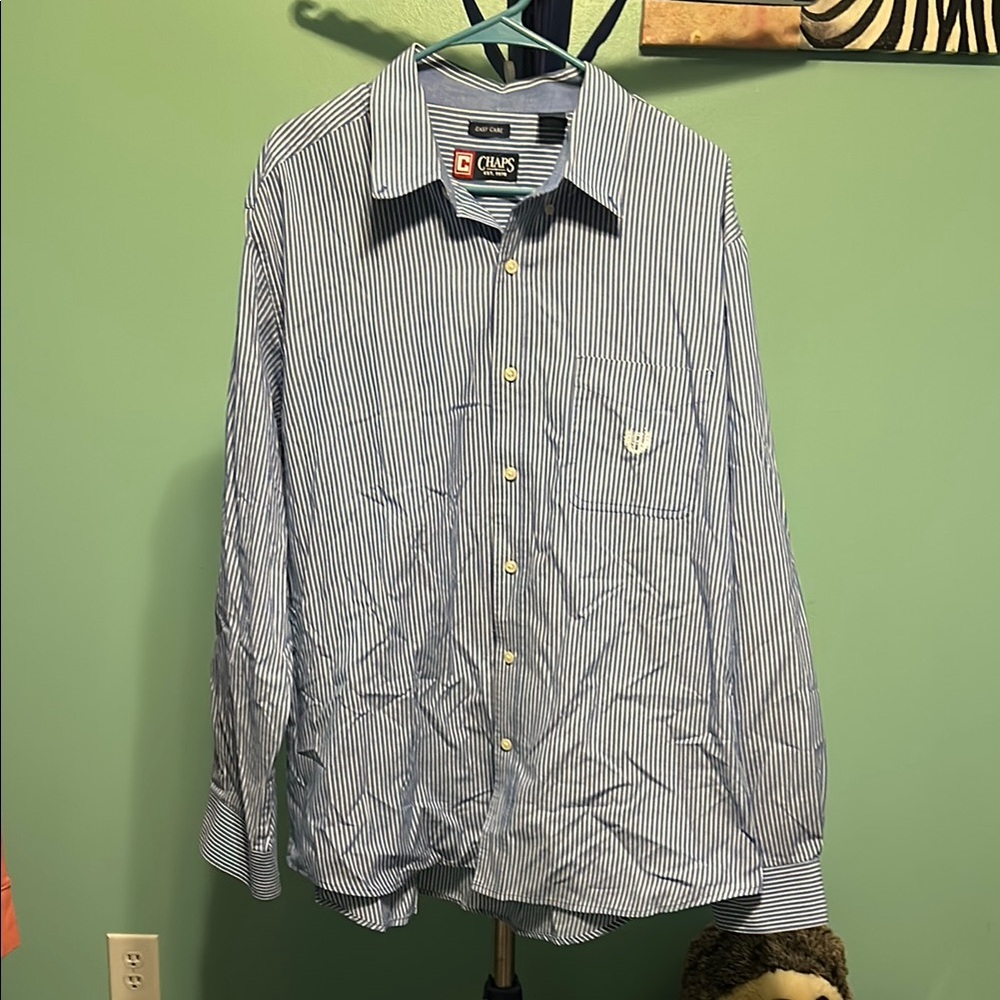 Chaps Blue and White Casual Button Down Shirt